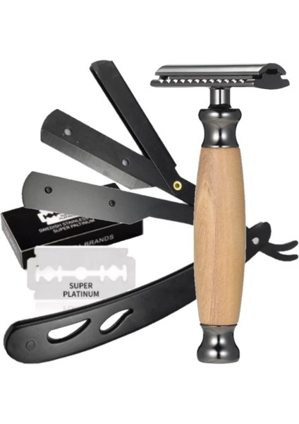 Shave Q5 Manuel Tıraş Makinesi + U3 Full Metal Ustura + 5'li Platinum Jilet