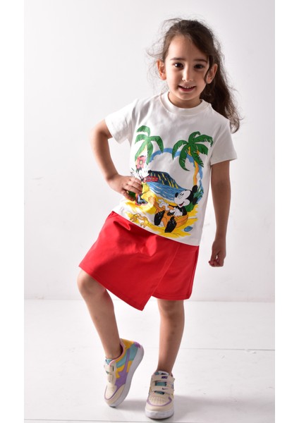 Kız Çocuk Baskılı T-Shirt Şort-Etek Takımı