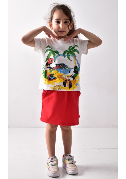 Kız Çocuk Baskılı T-Shirt Şort-Etek Takımı fiyatları