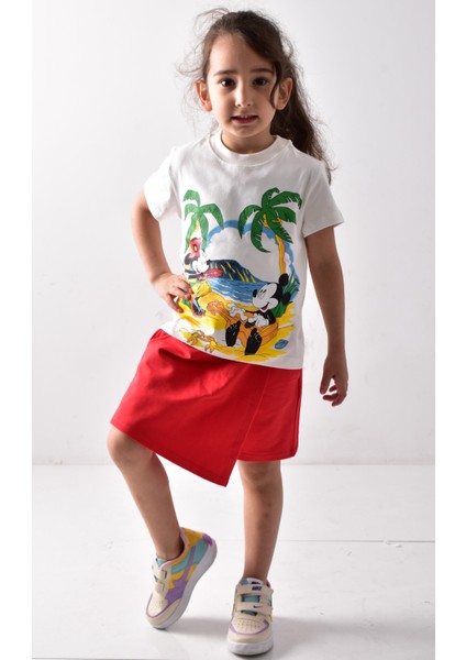 Kız Çocuk Baskılı T-Shirt Şort-Etek Takımı modelleri
