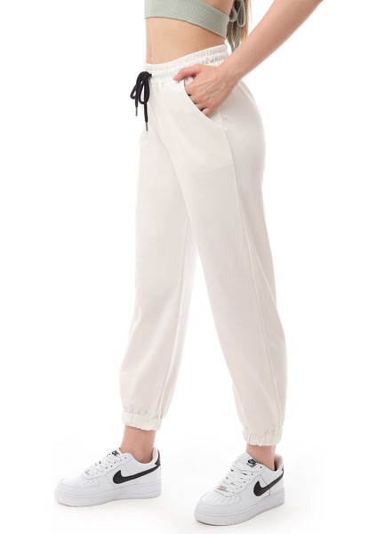 Kadın Bol Kesim Jogger Tek Alt Eşofman Ekru 3004