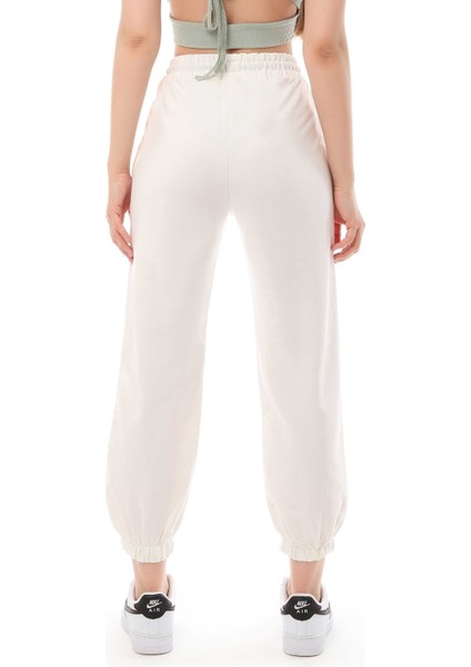 Kadın Bol Kesim Jogger Tek Alt Eşofman Ekru 3004