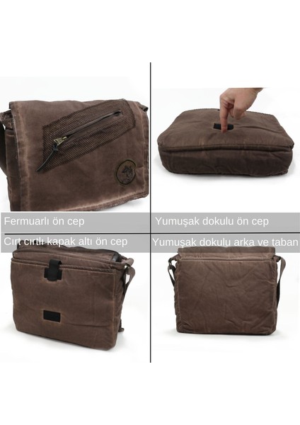 7136 Kahverengi Büyük Günlük Omuz Postacı Kanvas Okul 14 Inch Laptop Çantası indirimleri