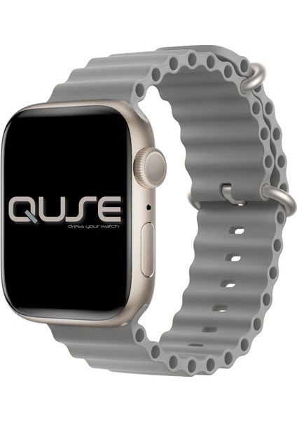 Ocean Loop Silikon Kordon, Apple Watch Series SE/10/9/8/7/6/5/4/3 ile Uyumlu, 49mm/46mm/45mm/44mm/42mm, Gri modelleri