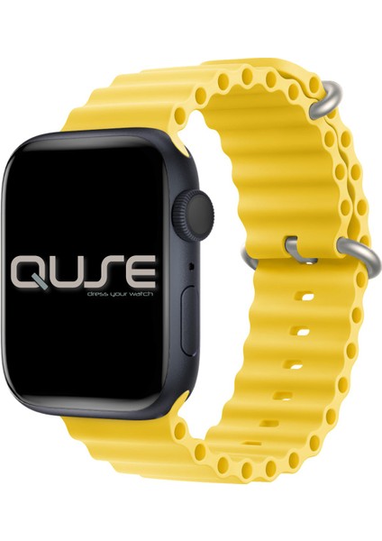 Ocean Loop Silikon Kordon, Apple Watch Series SE/10/9/8/7/6/5/4/3 ile Uyumlu, 42mm/41mm/40mm/38mm, Sarı
