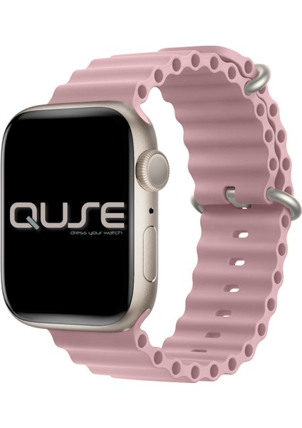 Ocean Loop Silikon Kordon, Apple Watch Series SE/10/9/8/7/6/5/4/3 ile Uyumlu, 49mm/46mm/45mm/44mm/42mm, Pembe modelleri