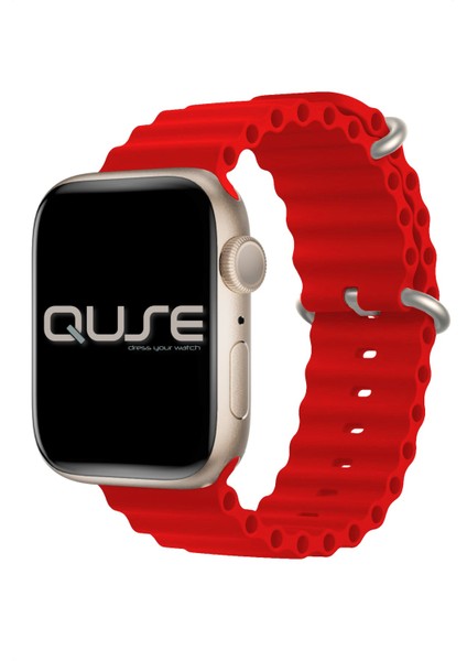Ocean Loop Silikon Kordon, Apple Watch Series SE/11/10/9/8/7/6/5/4/3 ile Uyumlu, 49mm/46mm/45mm/44mm, Kırmızı modelleri
