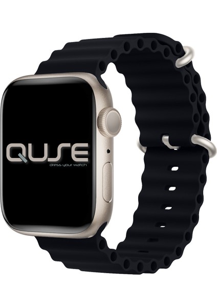 Ocean Loop Silikon Kordon, Apple Watch Series SE/11/10/9/8/7/6/5/4/3 ile Uyumlu, 49mm/46mm/45mm/44mm, Siyah modelleri