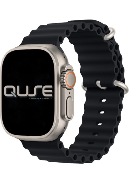 Ocean Loop Silikon Kordon, Apple Watch Series SE/11/10/9/8/7/6/5/4/3 ile Uyumlu, 49mm/46mm/45mm/44mm, Siyah fırsatları