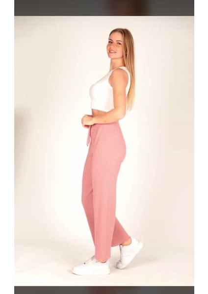 Geniş Paça M-L-XL BedenFitilli Cepsiz Yazlık Kumaş Pantolon Kadın Eşofmanaltı