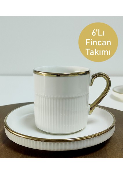 6 Kişilik 12 Parça Kahve Fincan Takımı Kutulu Çeyizlik Fincan Seti 90 ml