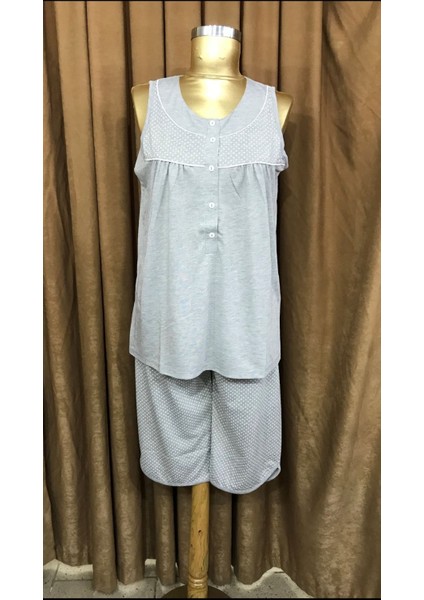 NENA-2671-BAYAN Sıfırkol Kapri Pijama Takımı-Gri modelleri