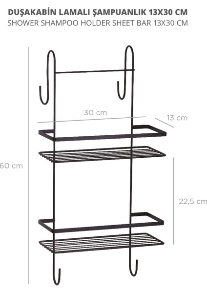 Okyanus Home Siyah Lamalı Duşakabin Şampuanlık - 13X30 cm