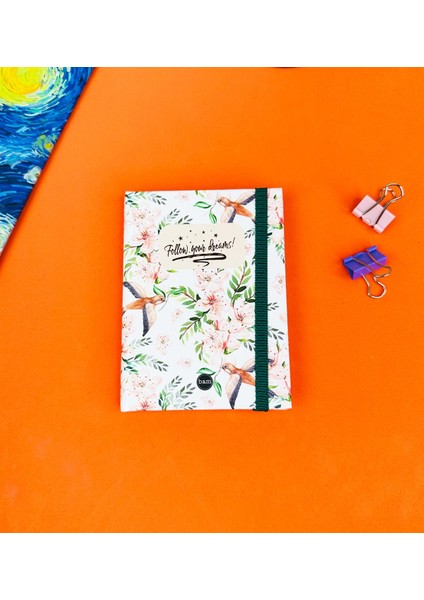 Follow Your Dreams Çiçek Tasarımlı Sert Kapaklı Mini Defter modelleri