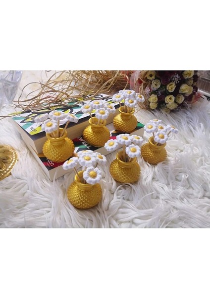 Inci Tanem Store Çiçekli Mini Vazo 6 Adet Gold Vazo