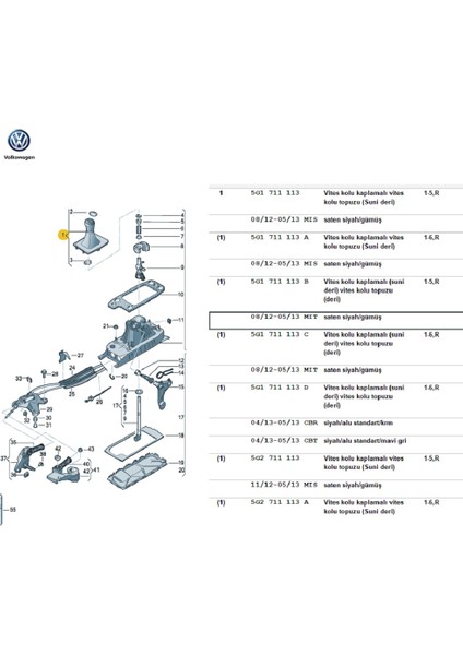 Golf 7 Vites Topuzu ve Körüğü 6 Ileri 5G171113 fiyatları