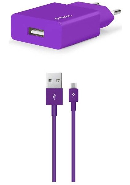 2SCS20MMR Smart Charger 2.1A Seyahat Şarj Cihazı ve Micro USB Kablo Mor
