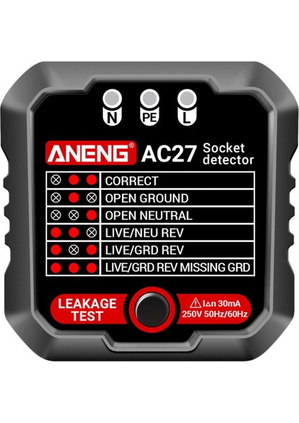 Outlet Test Cihazı Duvar Fiş Fazı Siyah (Yurt Dışından)