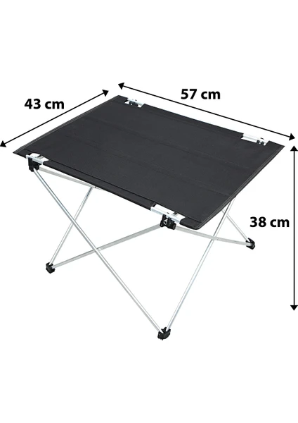 Katlanabilir Kumaş Kamp ve Piknik Masası, Siyah, Geniş Model, 73 x 55 x 48 cm