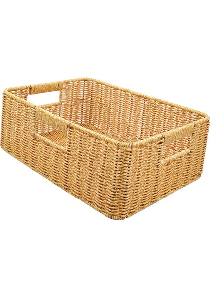 Rattan Sepet Sundurukları Kiler Oturma Odası Tezgah Işığı Için Depolama Sepeti 38X26X13CM (Yurt Dışından)