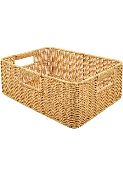 Rattan Sepet Sundurukları Kiler Oturma Odası Tezgah Işığı Için Depolama Sepeti 38X26X13CM (Yurt Dışından)