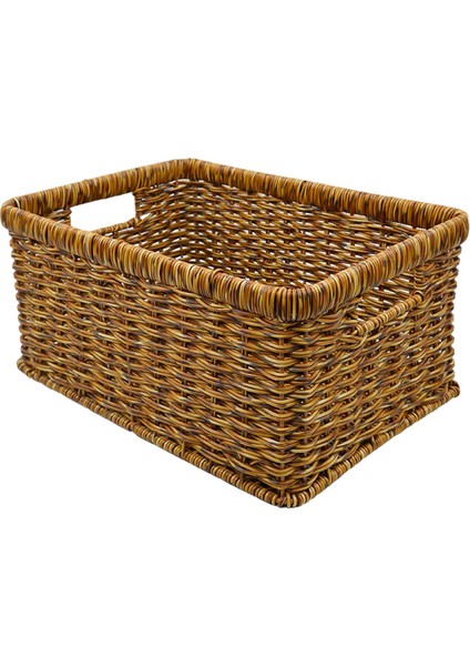 Rattan Sepet Sundurukları Kiler Oturma Odası Tezgahı Için Depolama Sepeti Dark 34X24X14CM (Yurt Dışından)