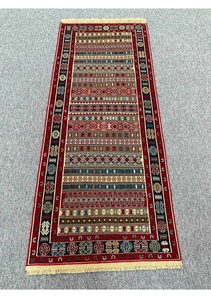 El Dokuma Iran Kilim 85X200 Sumak Kırmızı Rah Rah Kilim