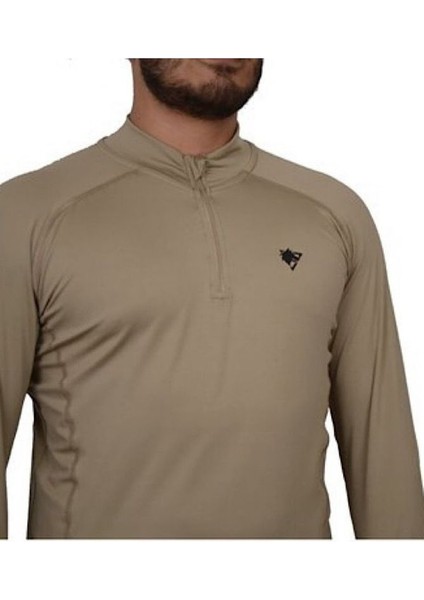 Yarım Fermuarlı Uzun Kollu Kum Rengi Sweatshirt