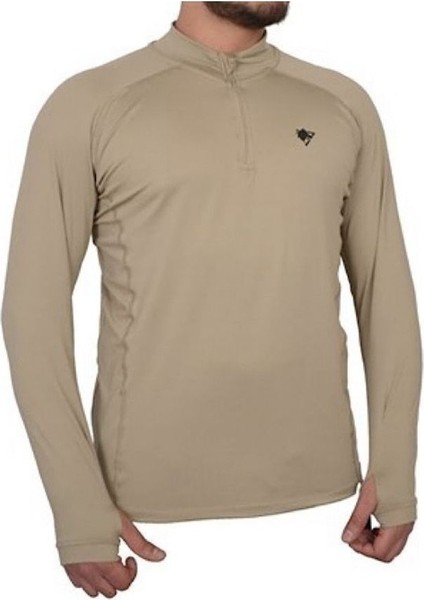 Yarım Fermuarlı Uzun Kollu Kum Rengi Sweatshirt