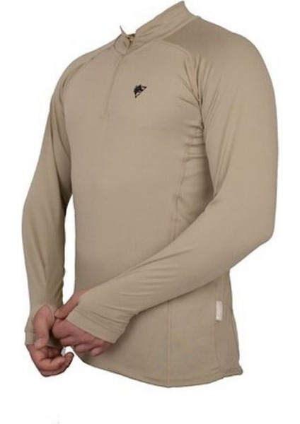 Yarım Fermuarlı Uzun Kollu Kum Rengi Sweatshirt