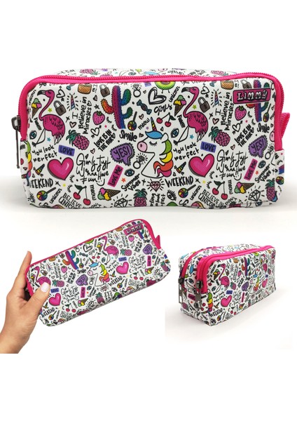 Kalem Kutusu Unicorn-Flamingo-Avakado Kalemkutu Vegan Deri Iki Bölmeli Kalemlik