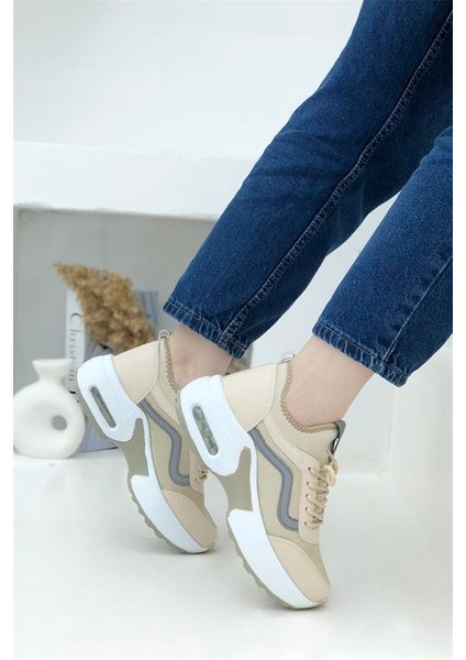 1657 Anatomik Air Tabanlı Bayan Sneakers Ayakkabı - NKT01657-BEJ-39