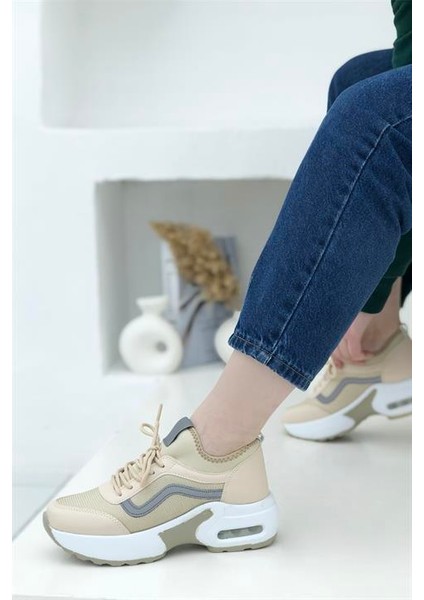 1657 Anatomik Air Tabanlı Bayan Sneakers Ayakkabı - NKT01657-BEJ-39