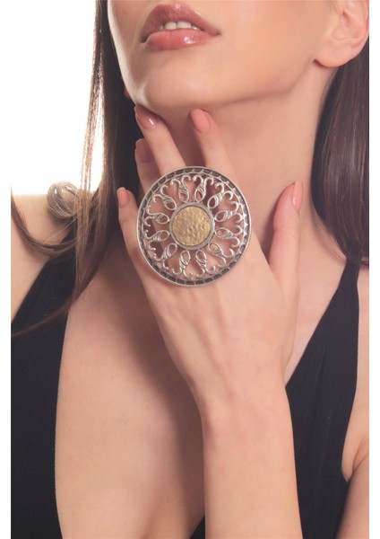 Kadın Antik Gümüş & Mat Altın Kaplama Ayarlanabilir Yüzük