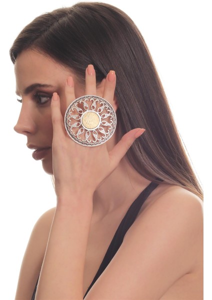 Kadın Antik Gümüş & Mat Altın Kaplama Ayarlanabilir Yüzük fiyatları