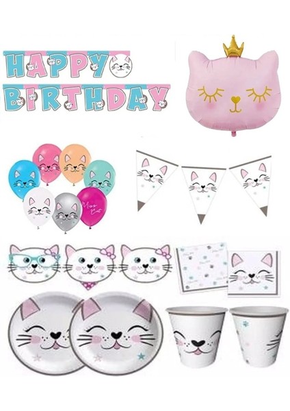 Mini Party Store Mıss Catt Kedi Temalı Doğum Günü Seti 8 Kişilik