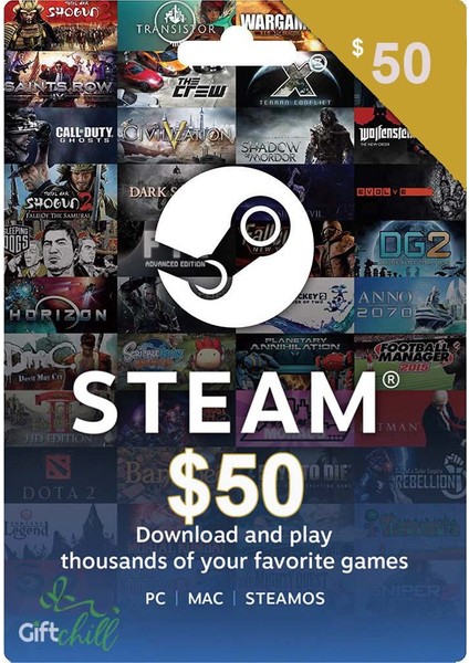 Steam Gift Card (Us) 50 Usd