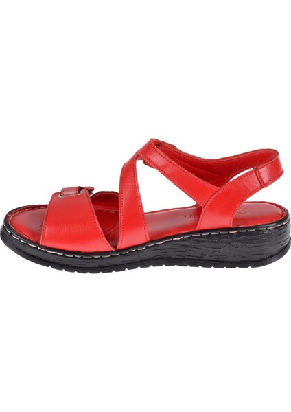 Hakiki Deri Comfort Kadın Sandalet Plm-7 Kırmızı modelleri
