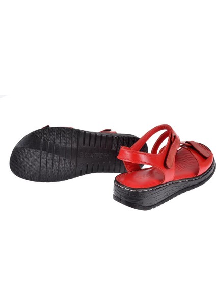 Hakiki Deri Comfort Kadın Sandalet Plm-7 Kırmızı indirimleri
