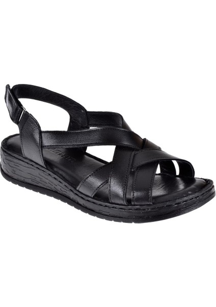 Hakiki Deri Comfort Kadın Sandalet PLM-8 SİYAH