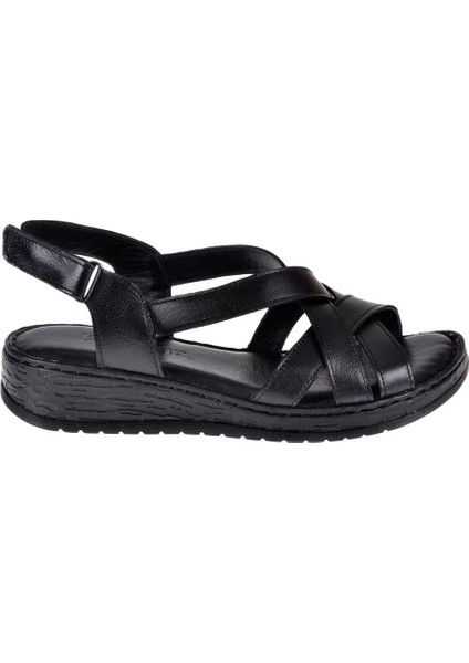 Hakiki Deri Comfort Kadın Sandalet PLM-8 SİYAH