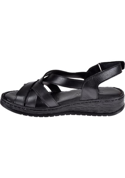 Hakiki Deri Comfort Kadın Sandalet PLM-8 SİYAH