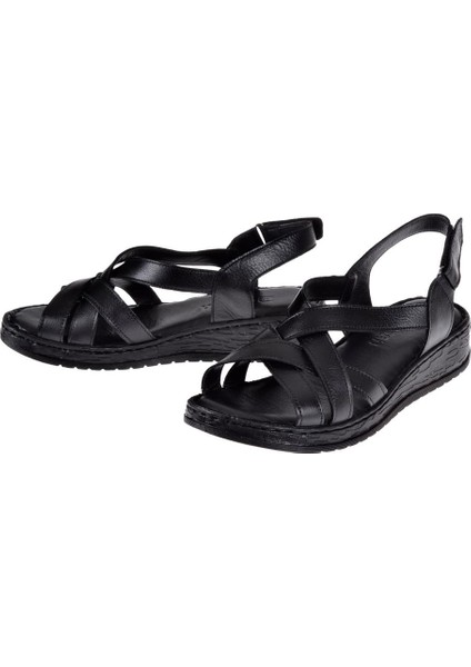 Hakiki Deri Comfort Kadın Sandalet PLM-8 SİYAH