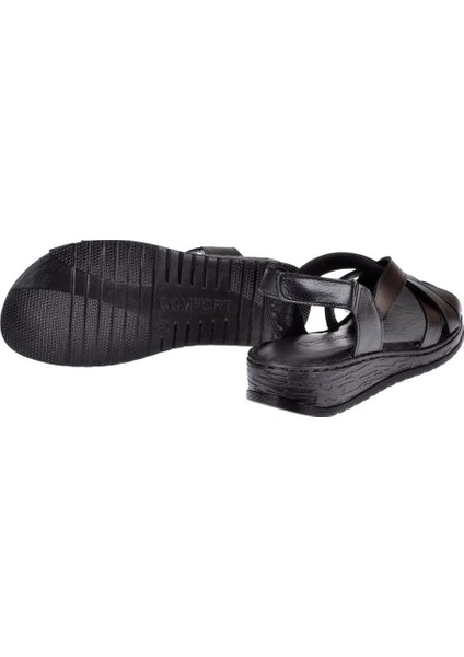 Hakiki Deri Comfort Kadın Sandalet PLM-8 SİYAH