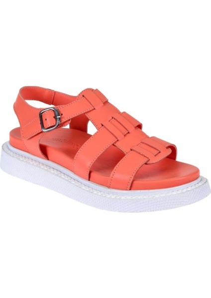 Hakiki Deri Comfort Kadın Sandalet MX-304 Turuncu
