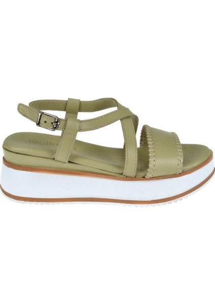 Hakiki Deri Çift Tabanlı Kadın Sandalet PLM-1230 Yeşil fiyatları