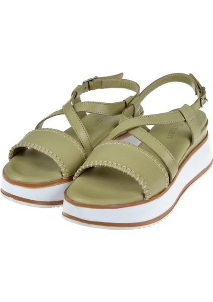 Hakiki Deri Çift Tabanlı Kadın Sandalet PLM-1230 Yeşil fırsatları