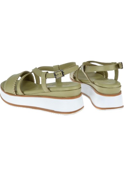 Hakiki Deri Çift Tabanlı Kadın Sandalet PLM-1230 Yeşil indirimleri