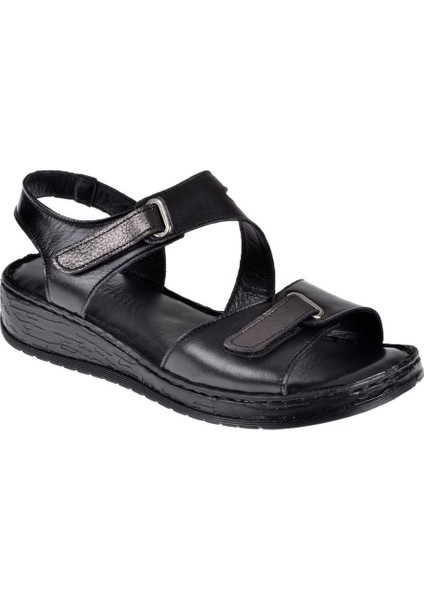 Hakiki Deri Comfort Kadın Sandalet Plm-7 Siyah