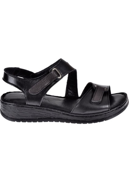 Hakiki Deri Comfort Kadın Sandalet Plm-7 Siyah